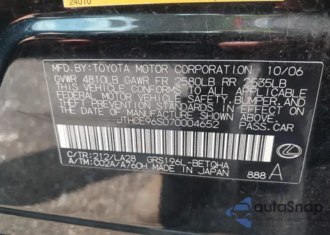 2007 Lexus Gs 350 z USA, uszkodzony, nr VIN JTHCE96S070004652